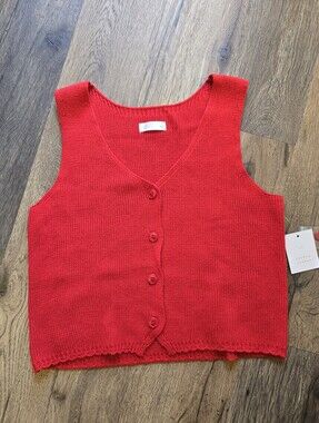 NWT LC Lauren Conrad Red V-Neck Button Knit Tank Vest